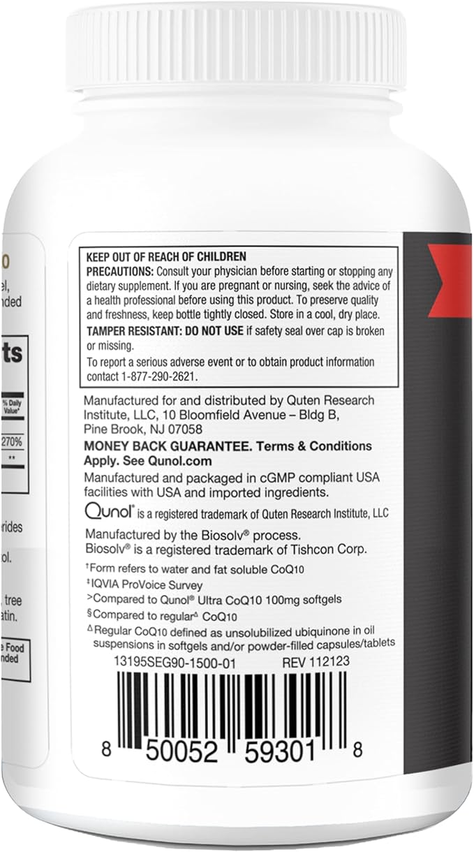 Qunol CoQ10 200mg Softgels, Ultra CoQ10 Q10 Supplements 90 Count