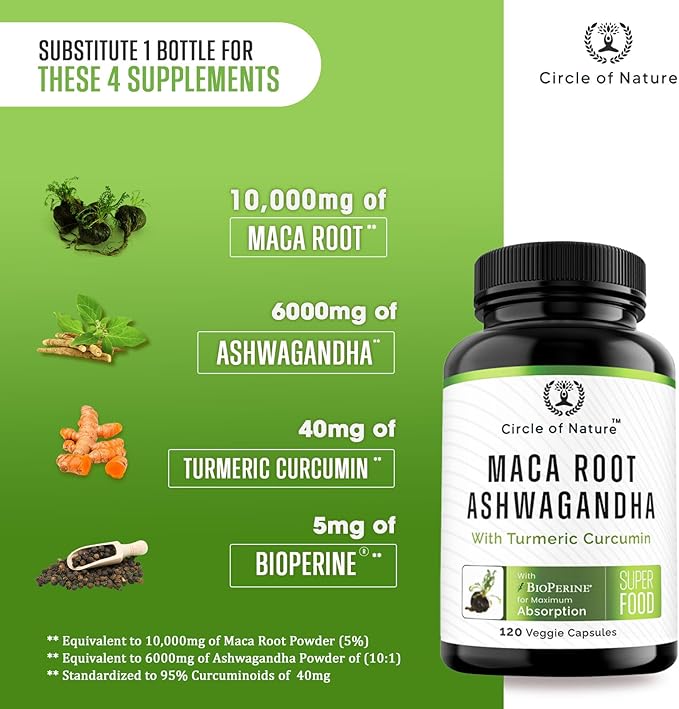 Maca Root 10,000 mg, Ashwagandha 6000mg 120 Capsules