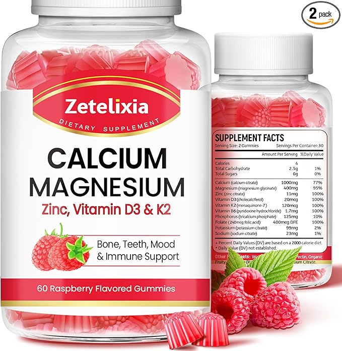 Sugar Free Calcium Gummies for Women D3 & K2, Calcium 120 Count