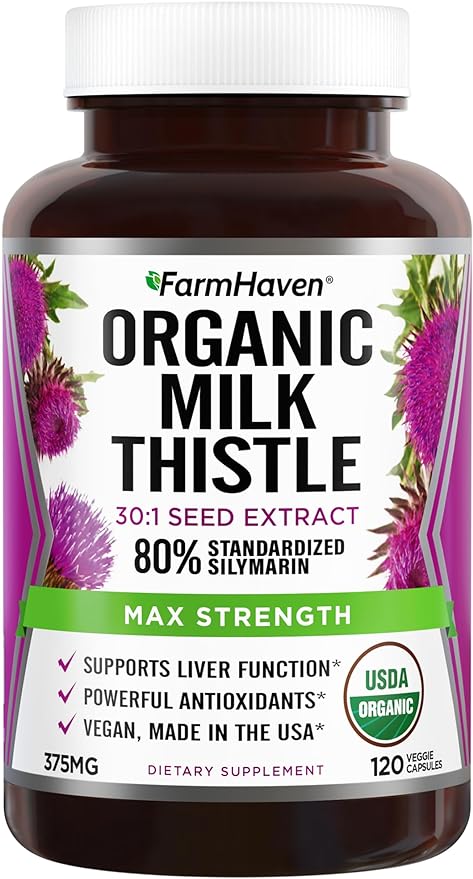 FarmHaven USDA Organic Milk Thistle Capsules |30X Concentrated 80% Silymarin 120 Veggie