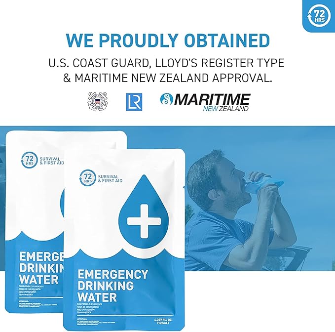 Made in USA - Anti Burst Emergency Water Rations Packets, Emergency Water Pouches, Water for Emergency, Survival Water Pouch, Emergency Water by 72 HRS (Pack of 12)