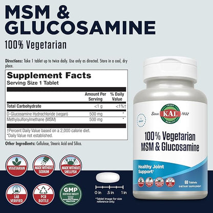 KAL 100% Vegetarian MSM & Glucosamine 60-Day Guarantee 60 Servings, 60 Tablets