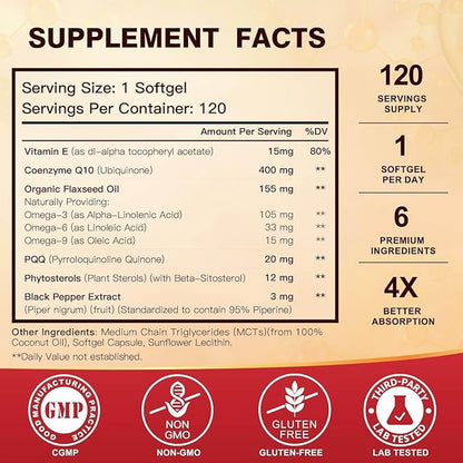 CoQ10 400mg SoftGels COQ10 CQ10 Coenzyme Q10 Supplement, 3, and 120 Servings