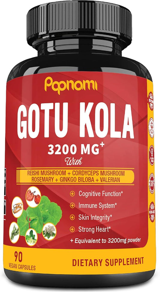 Organic Gotu Kola Extract Capsules 3200Mg with 90 Counts 3 Months