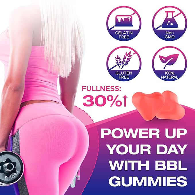 Booty Gummies for Butt Growth and HIPS - BBL Gummies for Bigger Butt - Bum Gummies with Multivitamins and Herbal Extracts for Natural Curves - Peach Flavor - 60 Gummies