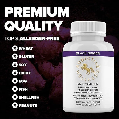 Addictive Wellness Thai Black Ginger for Men, Thai Black Ginger Supplement to Support Energy Metabolism, Endurance & Performance, Freeze Dried Black Ginger Capsules 450mg, Vegan & Paleo, 100 Count