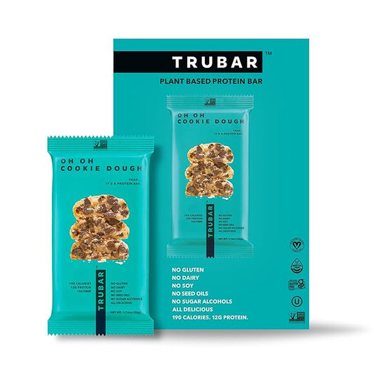 TRUBAR Vegan Protein Bar, Oh Oh Cookie Dough, Gluten Free, Plant Based, High Fiber, Dairy Free, Low Fat, Non GMO, No Sugar Alcohols, 12G Lean Protein, 13G Fiber, Healthy Snack Bars, 12 CT