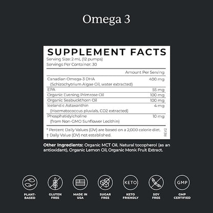 CYMBIOTIKA DHA Vegan Omega 3 Supplement, 4mg Liquid 2 Oz