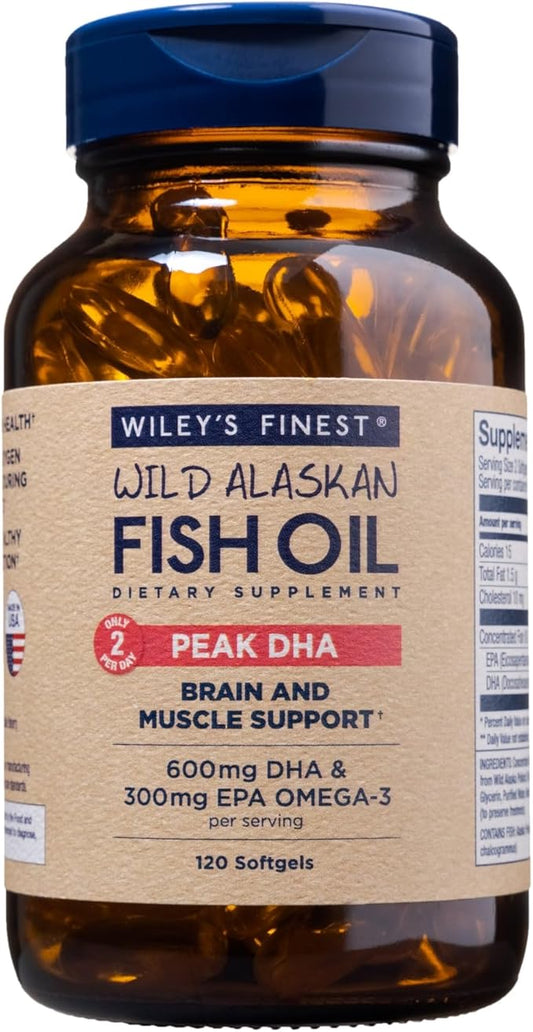 Wiley's Finest Wild Alaskan Fish Oil 900mg EPA Omega-3s - 120 Softgels (60 Servings)