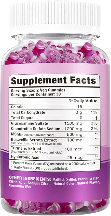 Glucosamine Chondroitin Gummies, Extra Strength Glucosamine 60 Blueberry