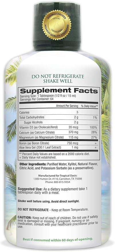 Premium Liquid Calcium Magnesium Citrate - Natural formula w/ support for strong bones - Liquid Vitamin Supplement w/ Calcium, Magnesium, Boron & Vitamin D3 – Up to 98% Absorption Rate- 32oz, 64 Serv