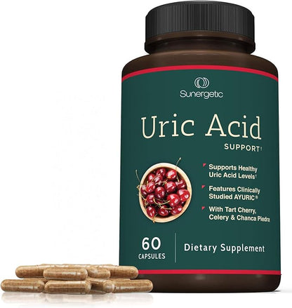 Sunergetic Premium Uric Acid Support Supplement – Uric Acid Cleanse & Kidney Support – Includes Tart Cherry, Chanca Piedra, Celery Extract & Turmeric - Uric Acid Support Formula – 60 Veggie Capsules