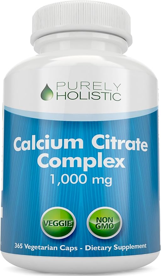 Calcium Citrate 1000mg - 365 Vegan Capsules not Tablets with Added Parsley, Dandelion and Watercress - Without Vitamin D - Made in The USA by Purely Holistic