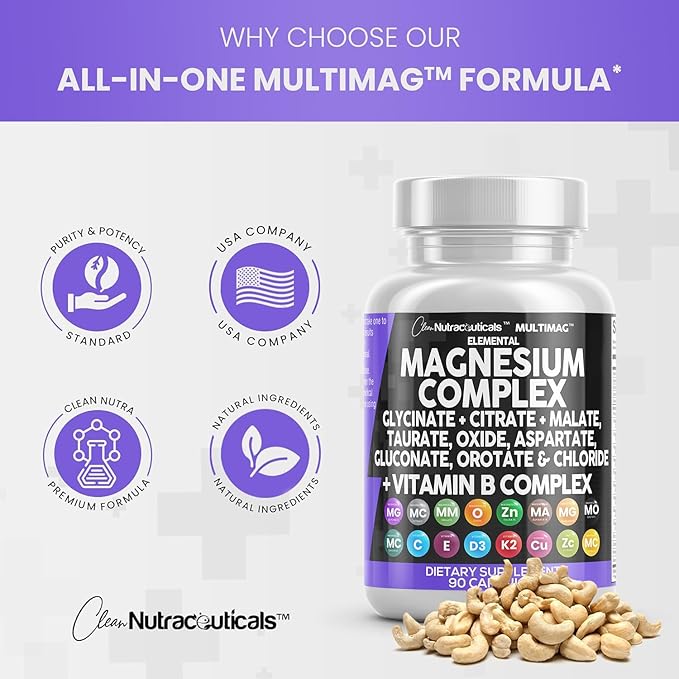 Magnesium Complex 2285mg with Magnesium Glycinate B1 B2 B2 B6 B6 B12 B12 Complex 90 Count