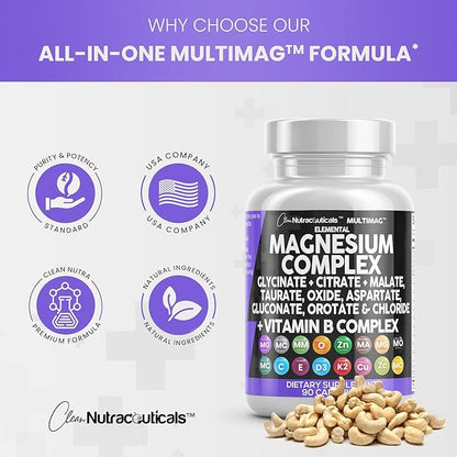 Magnesium Complex 2285mg with Magnesium Glycinate B1 B2 B2 B6 B6 B12 B12 Complex 90 Count