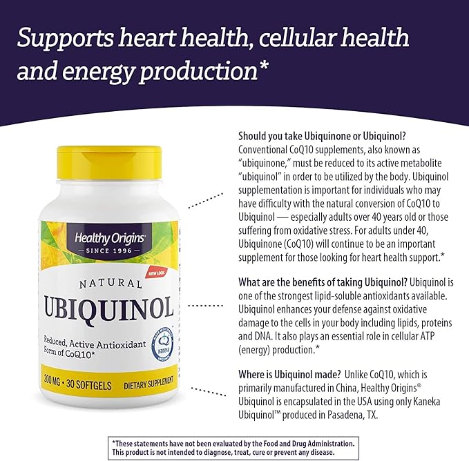 Healthy Origins Ubiquinol (Active form of CoQ10), 200 200 mg CoQ10 - 30 Softgels