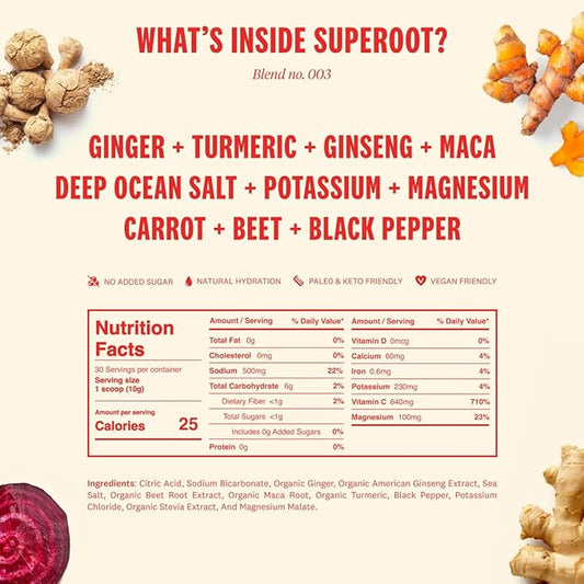 SUPEROOT® - 100% Natural Electrolytes (Fizzy) 6 Roots, 3 Minerals, 0 Added 30 Servings
