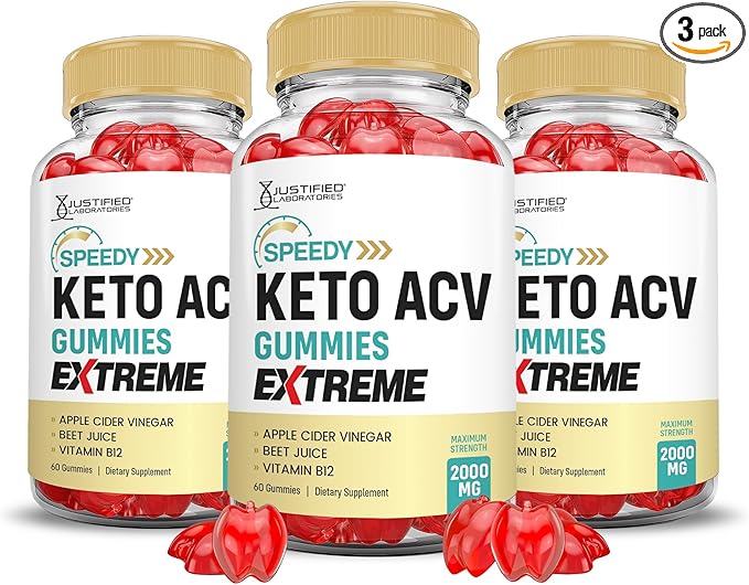 Justified Laboratories (3 Pack Speedy Keto ACV Gummies Extreme 2000MG Speedy Keto Gummies Advanced Formula Apple Cider Vinegar with Pomegranate Beet Juice Powder B12 Vegan Non GMO 180 Gummys