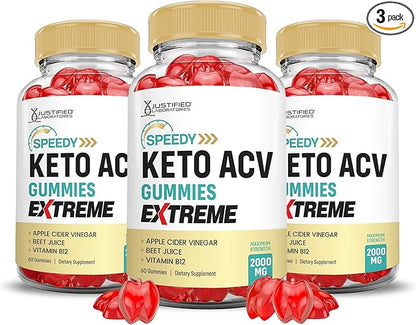 Justified Laboratories (3 Pack Speedy Keto ACV Gummies Extreme 2000MG Speedy Keto Gummies Advanced Formula Apple Cider Vinegar with Pomegranate Beet Juice Powder B12 Vegan Non GMO 180 Gummys
