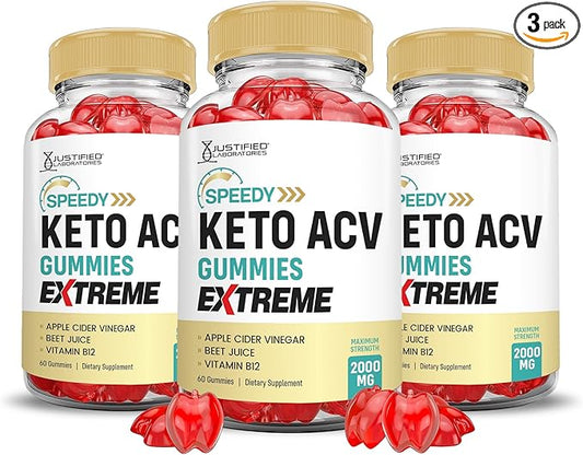 Justified Laboratories (3 Pack Speedy Keto ACV Gummies Extreme 2000MG Speedy Keto Gummies Advanced Formula Apple Cider Vinegar with Pomegranate Beet Juice Powder B12 Vegan Non GMO 180 Gummys
