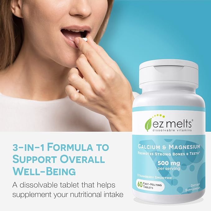 EZ Melts Dissolvable Calcium & Magnesium D3, Sugar-Free, 1-Month Supply