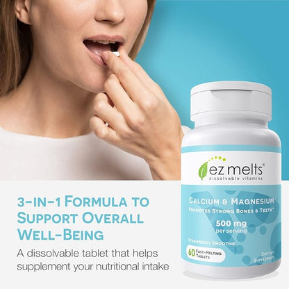 EZ Melts Dissolvable Calcium & Magnesium D3, Sugar-Free, 1-Month Supply