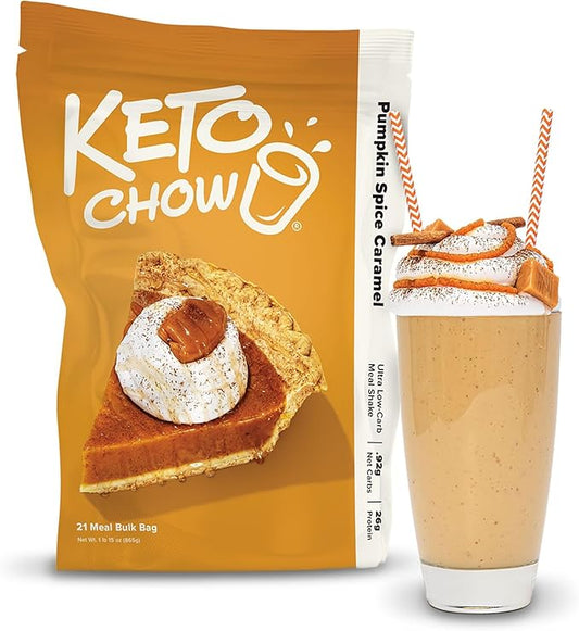 Keto Chow Caramel Pumpkin Spice | Keto Meal Replacement Shake Powder | Nutritionally Complete | Low Carb | Delicious Easy Meal Substitute | Protein Rich You Choose The Fat | 21 Meal Serving