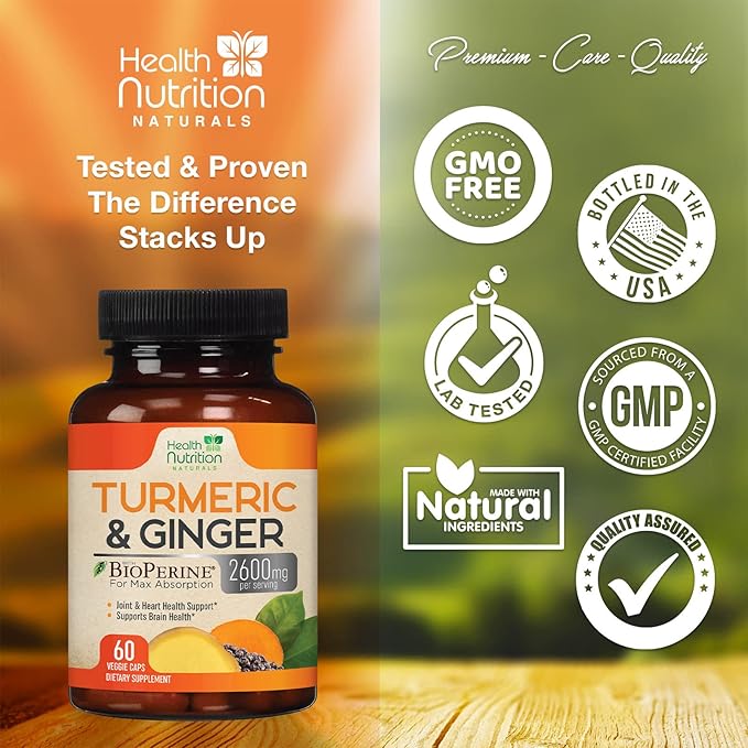 Turmeric Curcumin with BioPerine & Ginger 95% Curcuminoids 2600mg - 60 Capsules