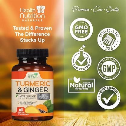 Turmeric Curcumin with BioPerine & Ginger 95% Curcuminoids 2600mg - 60 Capsules