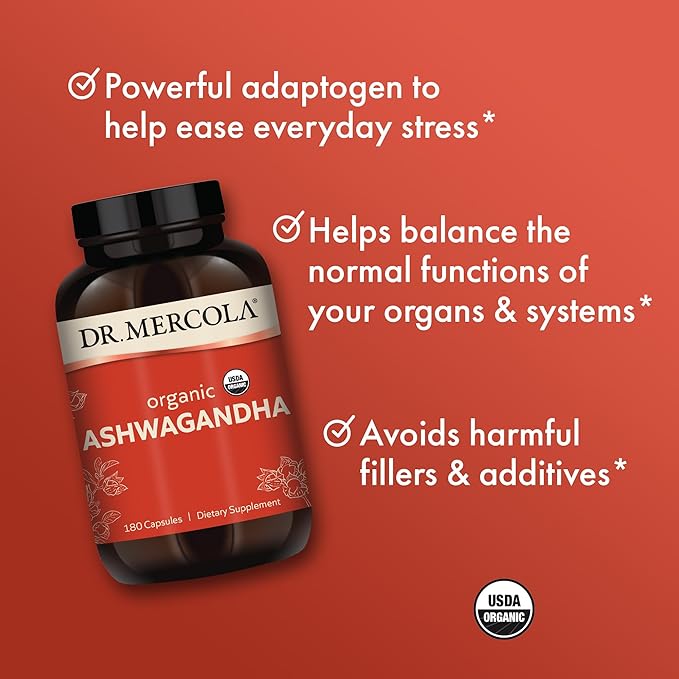 Dr. Mercola Organic Ashwagandha, 90 Servings (180 Capsules),