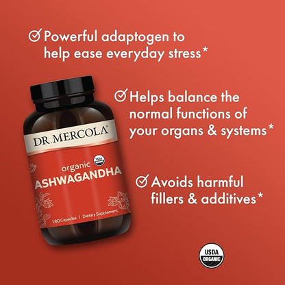 Dr. Mercola Organic Ashwagandha, 90 Servings (180 Capsules),