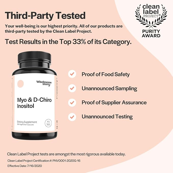 Wholesome Story Inositol Supplement | Myo Inositol & D-Chiro Inositol 2050mg | Hormonal Balance & Ovarian Support | 90 Day Supply