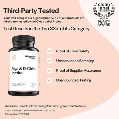 Wholesome Story Inositol Supplement | Myo Inositol & D-Chiro Inositol 2050mg | Hormonal Balance & Ovarian Support | 90 Day Supply