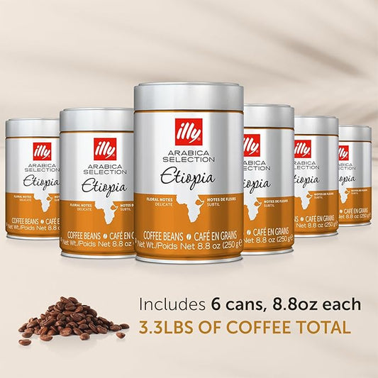illy Whole Bean Coffee - Perfectly Roasted Whole Coffee Beans – Etiopia Bold Roast – Gentle Notes of Jasmine – Floral Notes - 100% Arabica Coffee - No Preservatives – 8.8 Ounce, 6 Pack