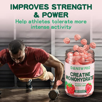 Creatine Monohydrate Gummies 5000mg for Men & Women, Creatine Monohydrate for Muscle Strength, Muscle Builder, Energy Boost, Pre-Workout Supplement(120 Count)-Strawberry Flavor