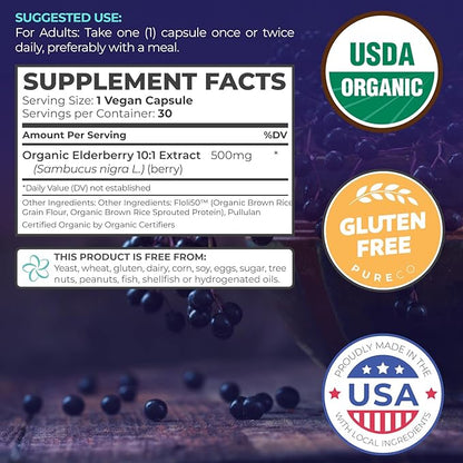 Organic Elderberry Capsules 10:1 Extract 5,000mg of 30 Caps