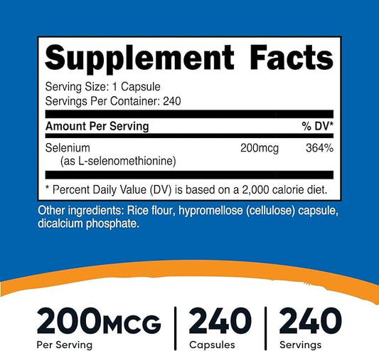Nutricost Selenium 200mcg, 240 Vegetarian Capsules, Non-GMO, Gluten Free L-Selenomethionine