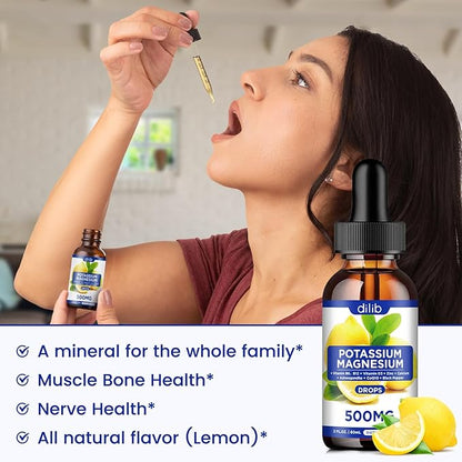 Potassium Magnesium Citrate Supplement, Liquid Magnesium 500mg with D3, B6, B6, B12, B12, CoQ10 CoQ10 - 2 fl