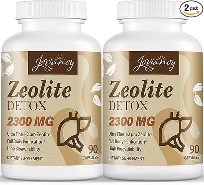 2300 MG Zeolite Detox Capsules, Organic Activated Charcoal, Bentonite Clay, 1-2 µm Clinoptilolite, Maximum Absorption, Gut Liver Detox Cleanse Full Body for Women Men, 180 Capsules