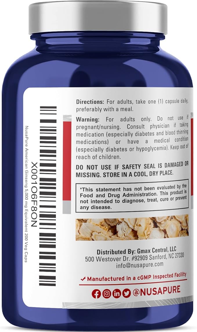 NusaPure American Ginseng 5000 mg 200 Veggie