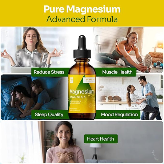 Magnesium Citrate Liquid Plus Magnesium Glycinate/L-threonate B6, D, 2 fl 100% Absorption 45-Day Supply