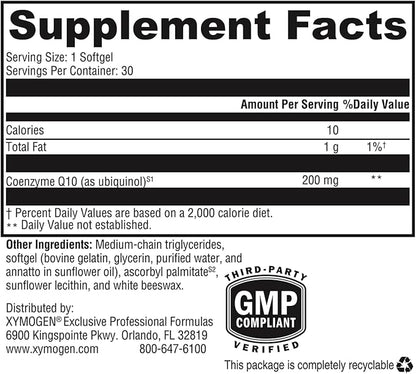 XYMOGEN CoQmax 200mg CoQ10 ubiquinol Q10 for (30 Softgels)