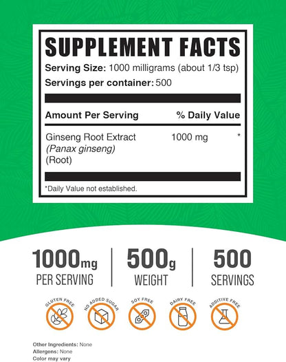 BulkSupplements.com Ginseng Root Extract Powder 1000mg per 500g (1.1 (1.1 lbs) 1)