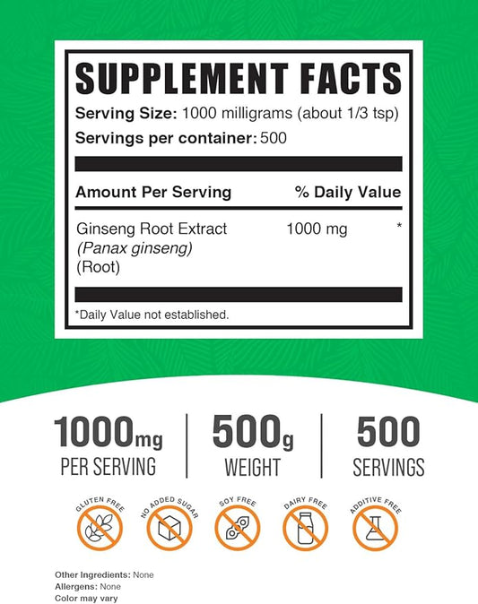 BulkSupplements.com Ginseng Root Extract Powder 1000mg per 500g (1.1 (1.1 lbs) 1)
