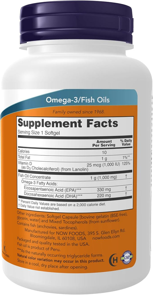 NOW Supplements, Tri-3D Omega™, Triglyceride Form Omega-3 Fish D-3, Molecularly 90 Softgels