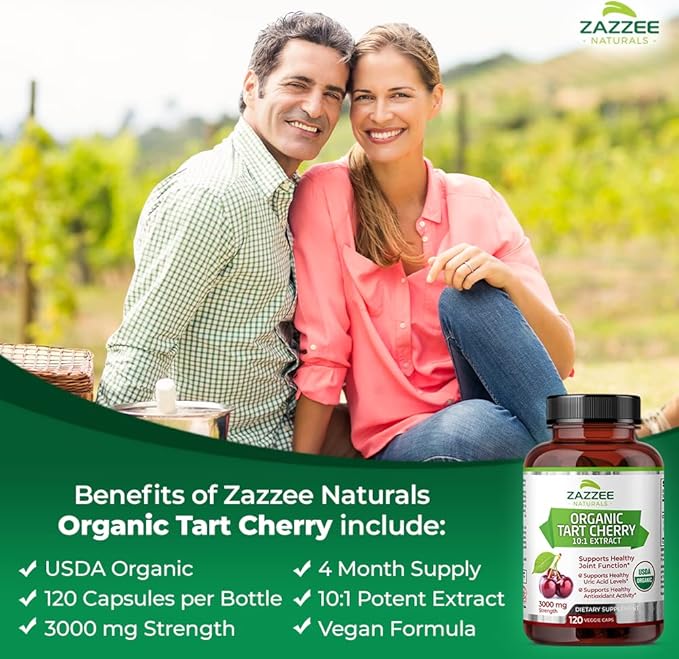 Zazzee USDA Organic Tart Cherry 10:1 3000 mg 120 Vegan 4 Month 10X Extract, 100% Vegetarian,
