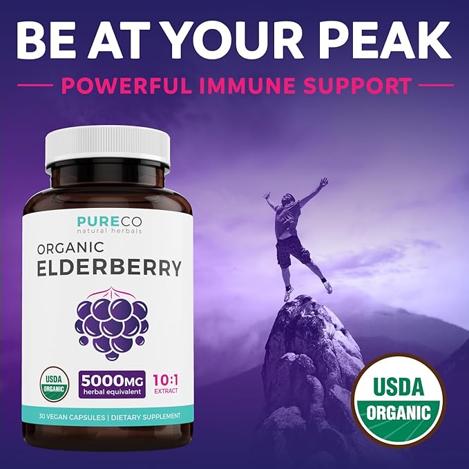 Organic Elderberry Capsules 10:1 Extract 5,000mg of 30 Caps