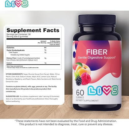 Fiber Gummies for Adults | Perfect for Digestive Health, Gut Health & Weight Loss | Non GMO, Gluten Free & Vegen | Prebiotic Supplement as Gummy for Women & Men - 3000mg Fiber/Serving - 60 Count