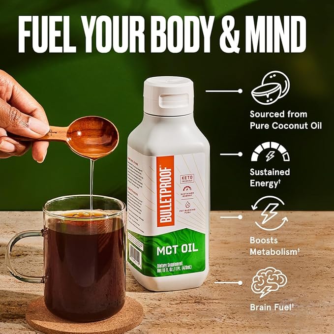 Bulletproof MCT Oil Made with C10 and C8 Oil, 16 Ounces, Keto Supplement for Sustained Energy