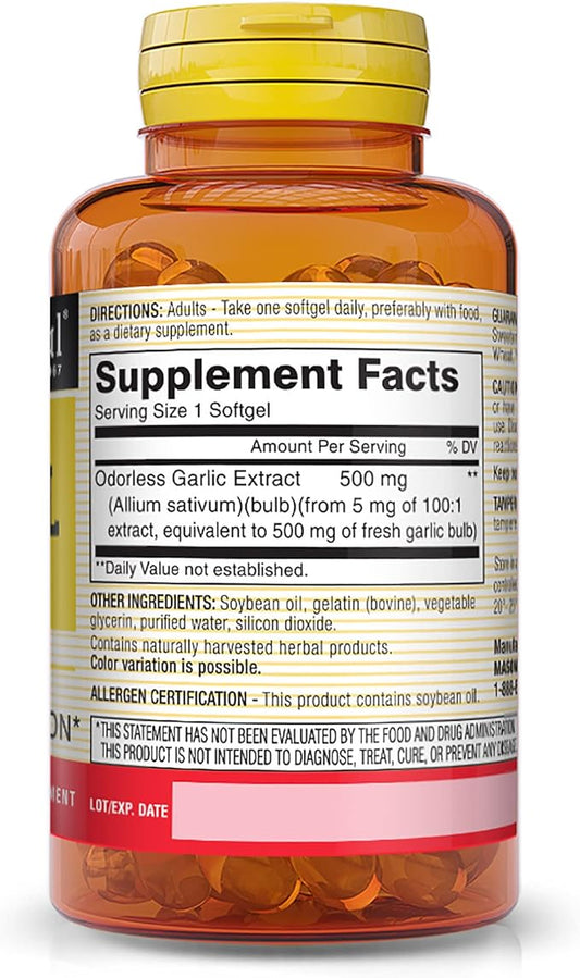 MASON NATURAL Garlic Oil 500 mg 100 Softgels
